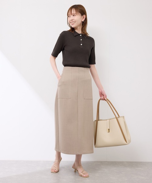 ROPE' PICNIC（ロペピクニック）の「ミニケーブルハーフスリーブニットポロシャツ（ポロシャツ・レディース・マスタード/ネイビー/キナリ/ダークブラウン・38）」の15枚目の写真