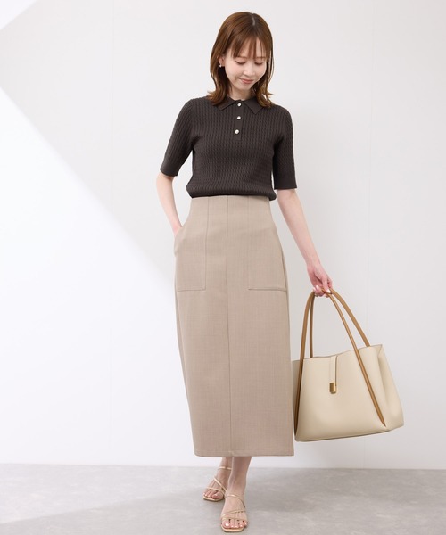 ROPE' PICNIC（ロペピクニック）の「ミニケーブルハーフスリーブニットポロシャツ（ポロシャツ・レディース・マスタード/ネイビー/キナリ/ダークブラウン・38）」の16枚目の写真