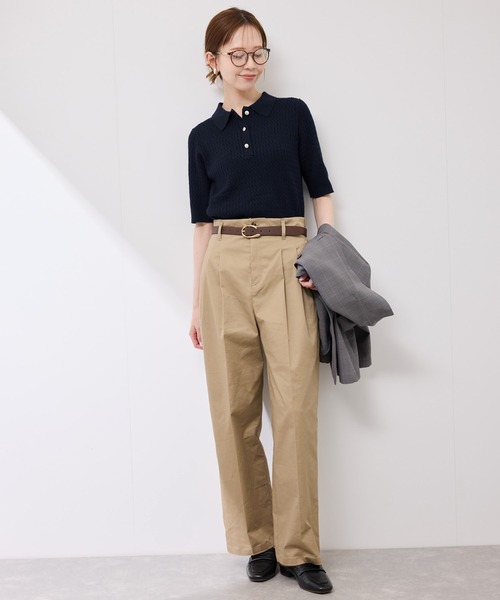 ROPE' PICNIC（ロペピクニック）の「ミニケーブルハーフスリーブニットポロシャツ（ポロシャツ・レディース・マスタード/ネイビー/キナリ/ダークブラウン・38）」の13枚目の写真