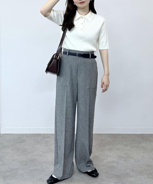 ROPE' PICNIC（ロペピクニック）の「ミニケーブルハーフスリーブニットポロシャツ（ポロシャツ・レディース・マスタード/ネイビー/キナリ/ダークブラウン・38）」の5枚目の写真