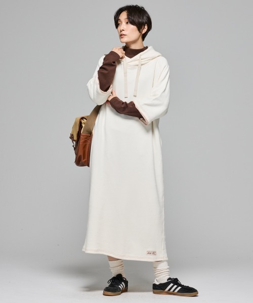 KRIFF MAYER Lady's Collection（クリフメイヤーレディースコレクション）の「【綿100％】ざっくり裏毛7分袖ワンピース（ワンピース・レディース・イエロー/ベージュ/グレー/ナチュラル/カラフル/ブラック/パープル・MEDIUM/LARGE）」の10枚目の写真