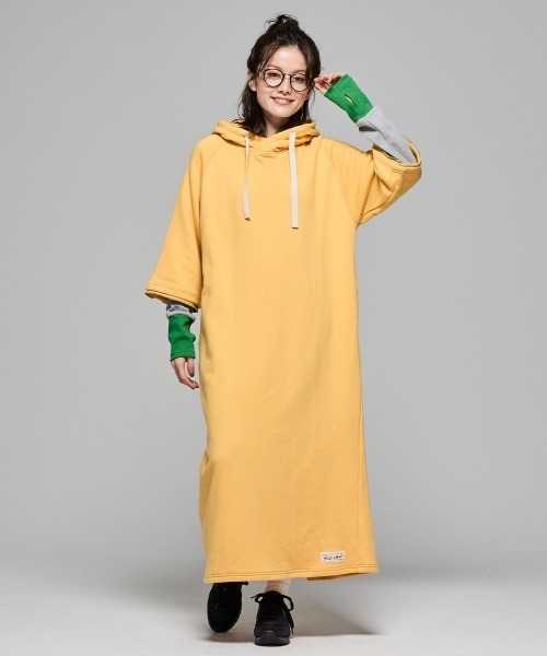 KRIFF MAYER Lady's Collection（クリフメイヤーレディースコレクション）の「【綿100％】ざっくり裏毛7分袖ワンピース（ワンピース・レディース・イエロー/ベージュ/グレー/ナチュラル/カラフル/ブラック/パープル・MEDIUM/LARGE）」の14枚目の写真