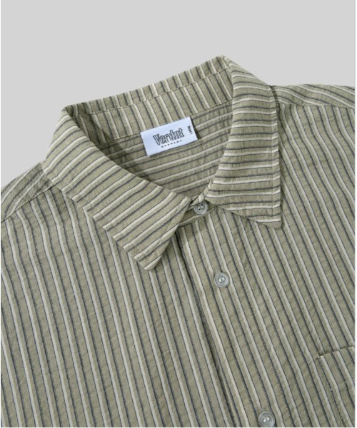 Verdnt（バーダント）の「マルチストライプバックロゴシャツ（シャツ/ブラウス・メンズ・ベージュ/ブルー・LARGE/MEDIUM）」の4枚目の写真