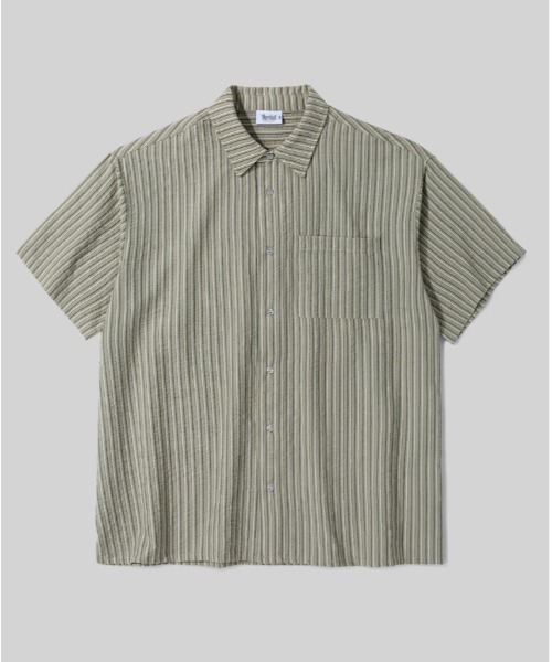 Verdnt（バーダント）の「マルチストライプバックロゴシャツ（シャツ/ブラウス・メンズ・ベージュ/ブルー・LARGE/MEDIUM）」の5枚目の写真