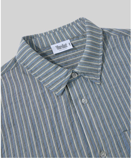 Verdnt（バーダント）の「マルチストライプバックロゴシャツ（シャツ/ブラウス・メンズ・ベージュ/ブルー・LARGE/MEDIUM）」の9枚目の写真