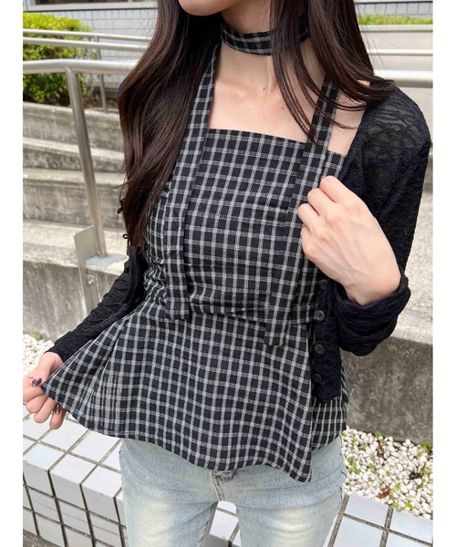 WC（ダブル シー）の「《2点セット》チョーカーセットチェックキャミソール（その他トップス・レディース・ブラック/ホワイト・FREE）」の2枚目の写真