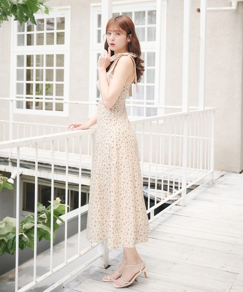 flower pattern ribbon cami onepiece / 花柄リボンキャミ
