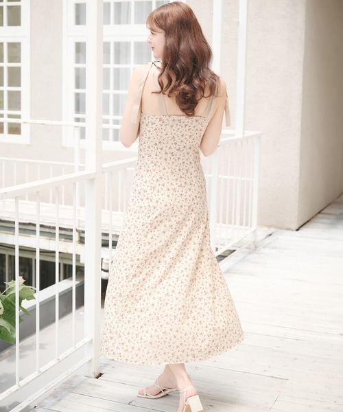 flower pattern ribbon cami onepiece / 花柄リボンキャミワンピース