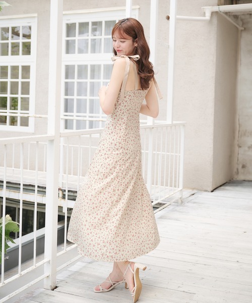 flower pattern ribbon cami onepiece / 花柄リボンキャミ