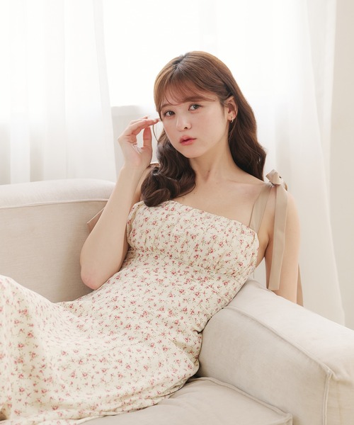 セール】flower pattern ribbon cami onepiece / 花柄リボン