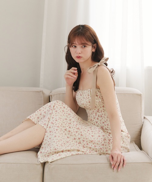 花柄　キャミワンピ　リボン付き　未使用タグ付き flower pattern ribbon cami onepiece / 花柄リボンキャミ