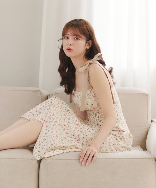 flower pattern ribbon cami onepiece / 花柄リボンキャミ