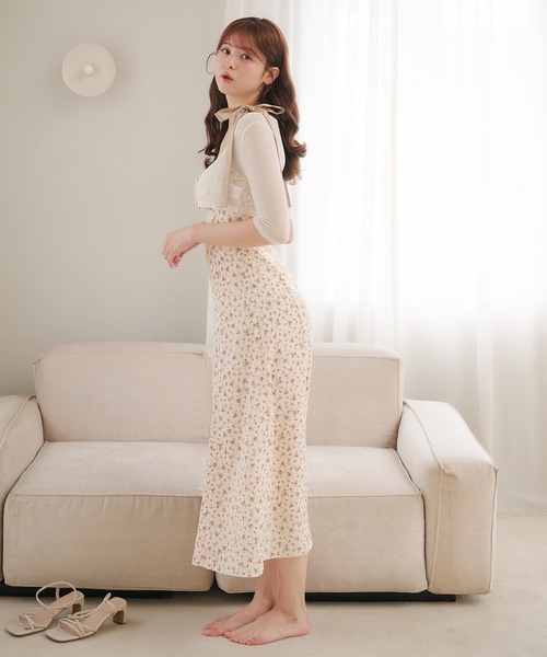 flower pattern ribbon cami onepiece / 花柄リボンキャミ