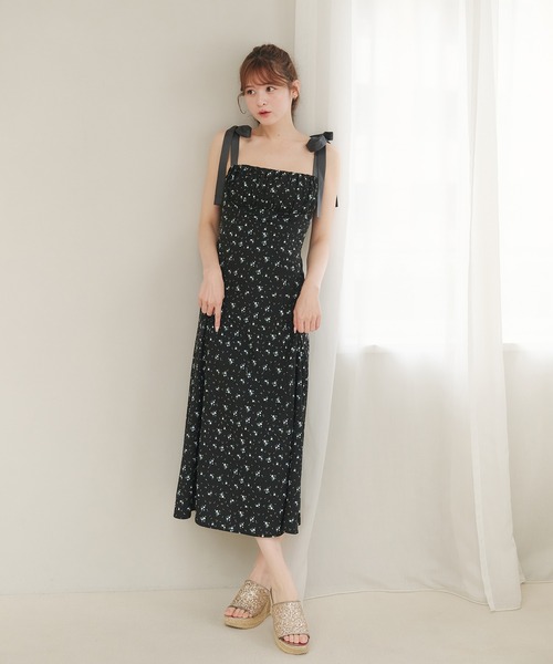 インゲボルグ　花柄チェックデザインのキャミワンピース セール】 【OUTLET】チェックフラワーpt.ワンピース （ロング
