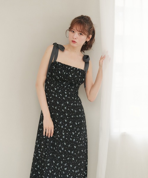 flower pattern ribbon cami onepiece / 花柄リボンキャミ