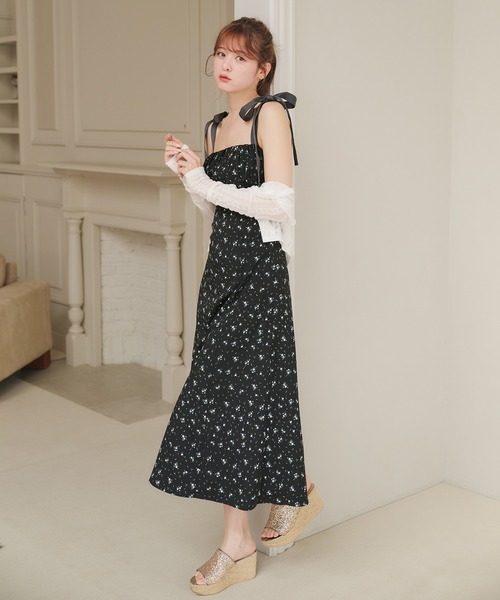 花柄　キャミワンピ　リボン付き　未使用タグ付き flower pattern ribbon cami onepiece / 花柄リボンキャミ