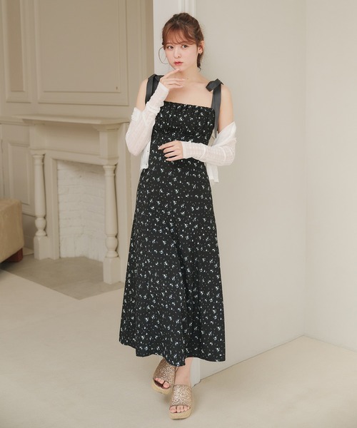 23SS bonjour diary キャミ ワンピース 花柄 リボン 12y PREFERIR ワンピース 花柄ボタニカル 後ろリボン キャミ