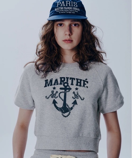 カジュアル マリテフランソワジルボー ボーダー切替デザインレーヨンTシャツ 青白S 【レディース】 Marithe + Francois Girbaud マリテフランソワジルボー ニットT