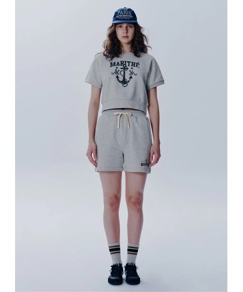 MARITHE + FRANCOIS GIRBAUD（マリテフランソワジルボー）の「W MARINE LOGO SWEAT HALF TEE（Tシャツ/カットソー・レディース・チャコール/ヘザーグレー・SMALL/MEDIUM）」の4枚目の写真