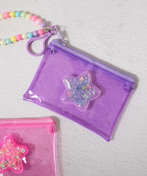 Jelly moo（ジェリームー）の「【 Jelly moo / ジェリームー 】 カラフル ビニール クリア 星柄 ポーチ（ポーチ・キッズ・ブルー/ピンク/パープル/イエロー・FREE）」の2枚目の写真