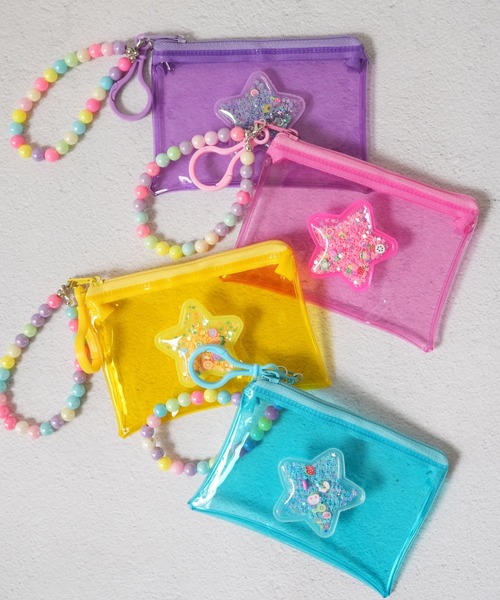 Jelly moo（ジェリームー）の「【 Jelly moo / ジェリームー 】 カラフル ビニール クリア 星柄 ポーチ（ポーチ・キッズ・ブルー/ピンク/パープル/イエロー・FREE）」の6枚目の写真