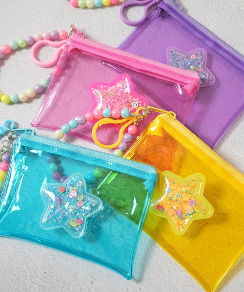 Jelly moo（ジェリームー）の「【 Jelly moo / ジェリームー 】 カラフル ビニール クリア 星柄 ポーチ（ポーチ・キッズ・ブルー/ピンク/パープル/イエロー・FREE）」の8枚目の写真