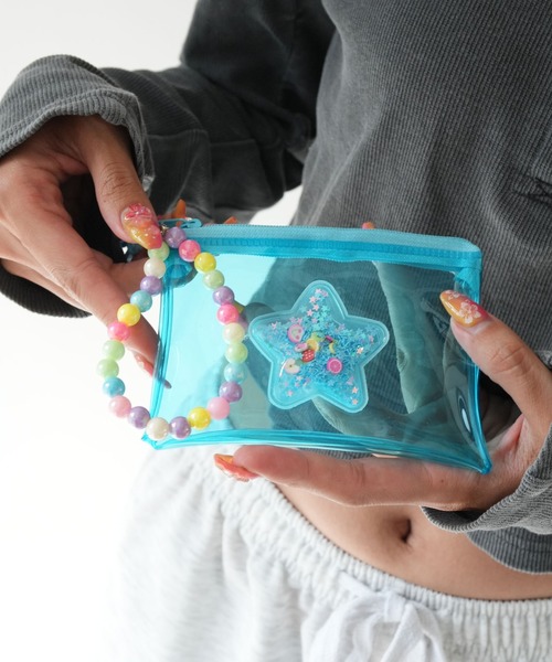 Jelly moo（ジェリームー）の「【 Jelly moo / ジェリームー 】 カラフル ビニール クリア 星柄 ポーチ（ポーチ・キッズ・ブルー/ピンク/パープル/イエロー・FREE）」の17枚目の写真