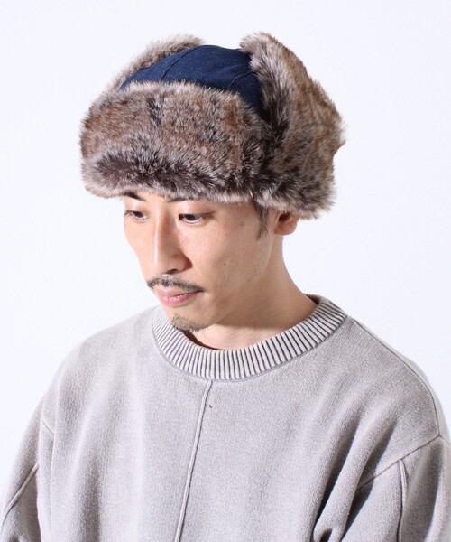 GLOSTER（グロスター）の「【GLOSTER/グロスター】フライトキャップ 2WAY ナイロン/デニム（キャップ・メンズ・チャコールグレー/ブラック/オリーブ/インディゴブルー・FREE）」の2枚目の写真