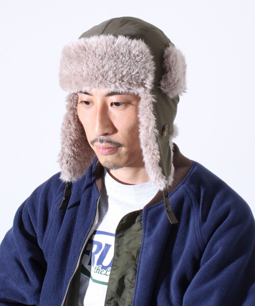 GLOSTER（グロスター）の「【GLOSTER/グロスター】フライトキャップ 2WAY ナイロン/デニム（キャップ・メンズ・チャコールグレー/ブラック/オリーブ/インディゴブルー・FREE）」の8枚目の写真