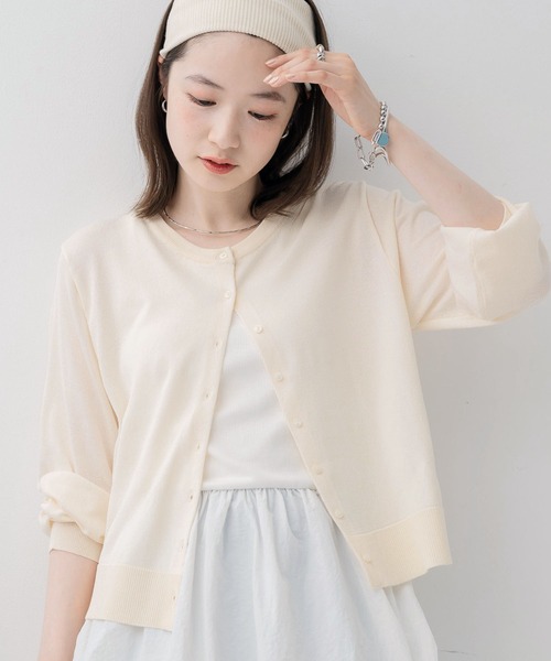 RETRO GIRL（レトロガール）の「クルーネックチビ釦カーデ（カーディガン/ボレロ・レディース・ブラック/ブラウン/イエロー/ピンク/ナチュラル・FREE）」の3枚目の写真