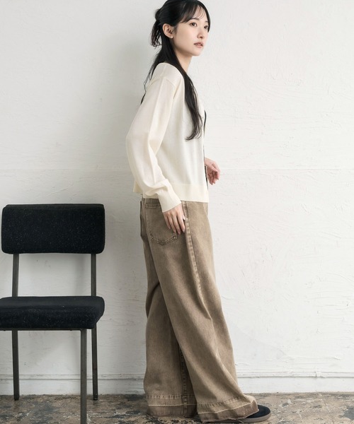 RETRO GIRL（レトロガール）の「クルーネックチビ釦カーデ（カーディガン/ボレロ・レディース・ブラック/ブラウン/イエロー/ピンク/ナチュラル・FREE）」の21枚目の写真