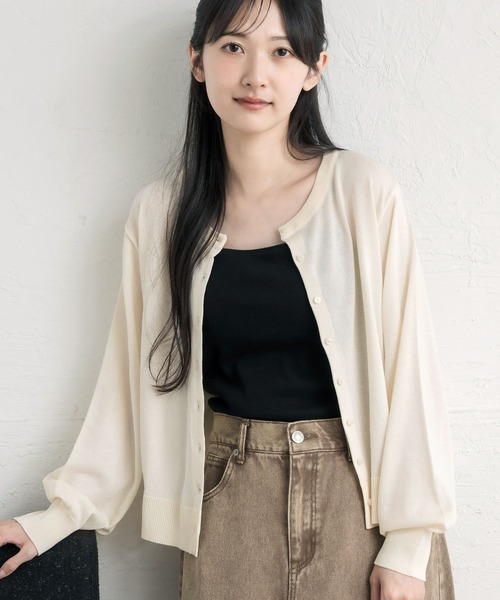 RETRO GIRL（レトロガール）の「クルーネックチビ釦カーデ（カーディガン/ボレロ・レディース・ブラック/ブラウン/イエロー/ピンク/ナチュラル・FREE）」の13枚目の写真