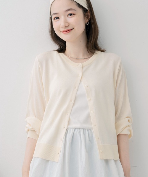 RETRO GIRL（レトロガール）の「クルーネックチビ釦カーデ（カーディガン/ボレロ・レディース・ブラック/ブラウン/イエロー/ピンク/ナチュラル・FREE）」の6枚目の写真