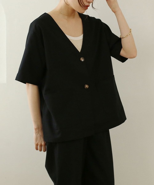 NOAHL(ノアル)の「【NOAHL】リネンノーカラージャケット(ノーカラージャケット・レディース・キナリ/ブラウン/ブラック・FREE)」の3枚目の写真