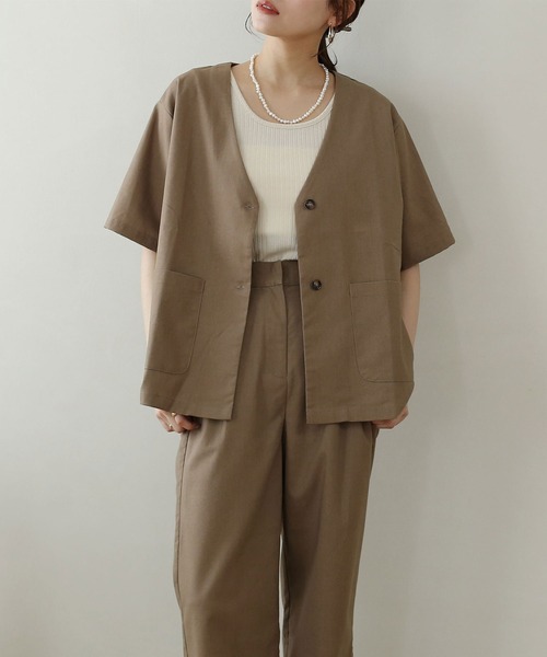 NOAHL(ノアル)の「【NOAHL】リネンノーカラージャケット(ノーカラージャケット・レディース・キナリ/ブラウン/ブラック・FREE)」の9枚目の写真