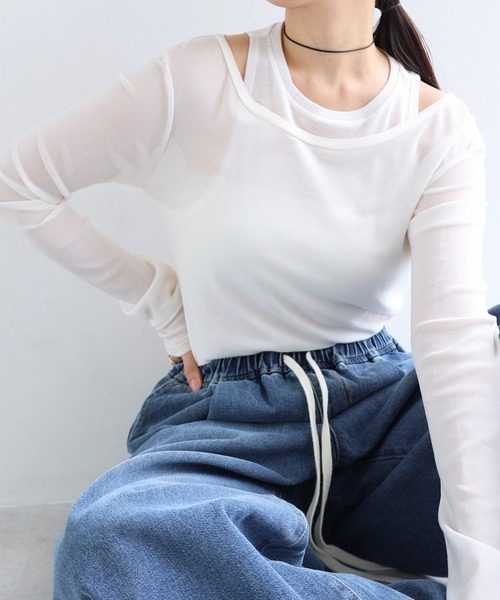 セール】シアータンクレイヤード長袖トップス（Tシャツ/カットソー