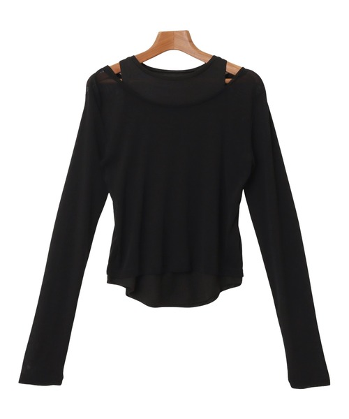 Freesia by andme（フリージアバイアンドミー）の「シアータンクレイヤード長袖トップス（Tシャツ/カットソー・レディース・グレー/オフホワイト/ブラウン/ブラック・FREE）」の9枚目の写真