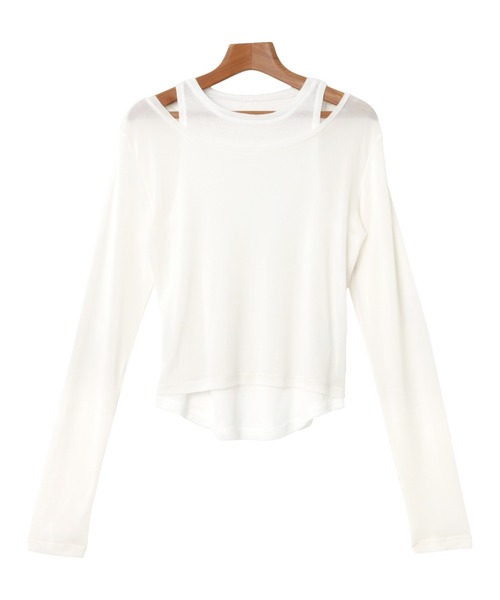 Freesia by andme（フリージアバイアンドミー）の「シアータンクレイヤード長袖トップス（Tシャツ/カットソー・レディース・グレー/オフホワイト/ブラウン/ブラック・FREE）」の10枚目の写真