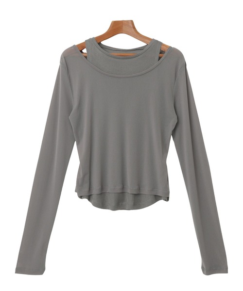 グレー 長袖 トップス レイヤード セール】シアータンクレイヤード長袖トップス（Tシャツ/カットソー