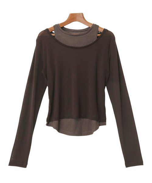 Freesia by andme（フリージアバイアンドミー）の「シアータンクレイヤード長袖トップス（Tシャツ/カットソー・レディース・グレー/オフホワイト/ブラウン/ブラック・FREE）」の12枚目の写真