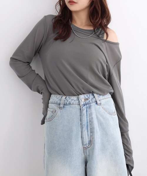 Freesia by andme（フリージアバイアンドミー）の「シアータンクレイヤード長袖トップス（Tシャツ/カットソー・レディース・グレー/オフホワイト/ブラウン/ブラック・FREE）」の19枚目の写真