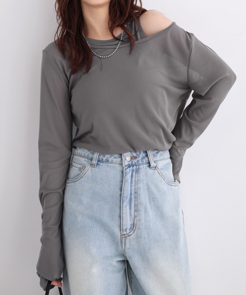 Freesia by andme（フリージアバイアンドミー）の「シアータンクレイヤード長袖トップス（Tシャツ/カットソー・レディース・グレー/オフホワイト/ブラウン/ブラック・FREE）」の20枚目の写真