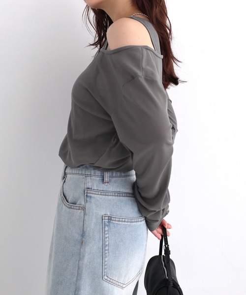 Freesia by andme（フリージアバイアンドミー）の「シアータンクレイヤード長袖トップス（Tシャツ/カットソー・レディース・グレー/オフホワイト/ブラウン/ブラック・FREE）」の15枚目の写真