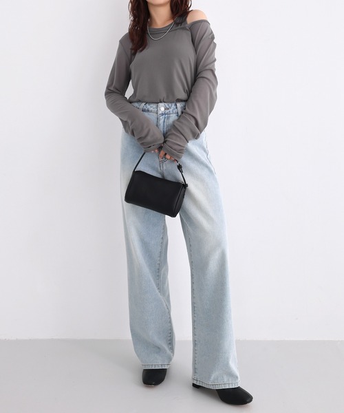Freesia by andme（フリージアバイアンドミー）の「シアータンクレイヤード長袖トップス（Tシャツ/カットソー・レディース・グレー/オフホワイト/ブラウン/ブラック・FREE）」の17枚目の写真