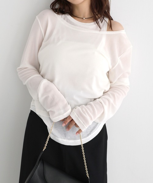 Freesia by andme（フリージアバイアンドミー）の「シアータンクレイヤード長袖トップス（Tシャツ/カットソー・レディース・グレー/オフホワイト/ブラウン/ブラック・FREE）」の22枚目の写真