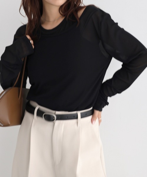 Freesia by andme（フリージアバイアンドミー）の「シアータンクレイヤード長袖トップス（Tシャツ/カットソー・レディース・グレー/オフホワイト/ブラウン/ブラック・FREE）」の6枚目の写真