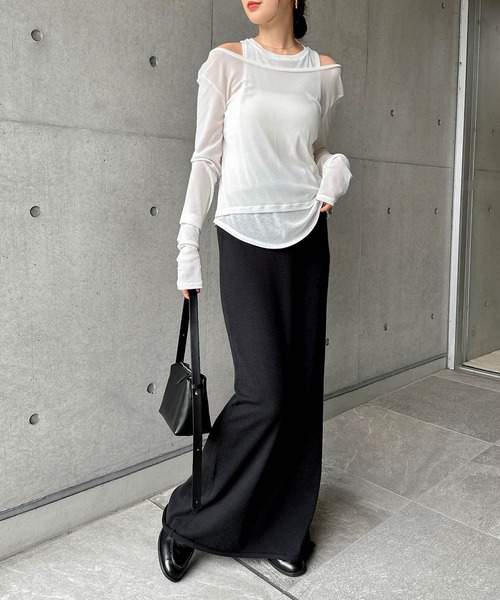 セール】シアータンクレイヤード長袖トップス（Tシャツ/カットソー