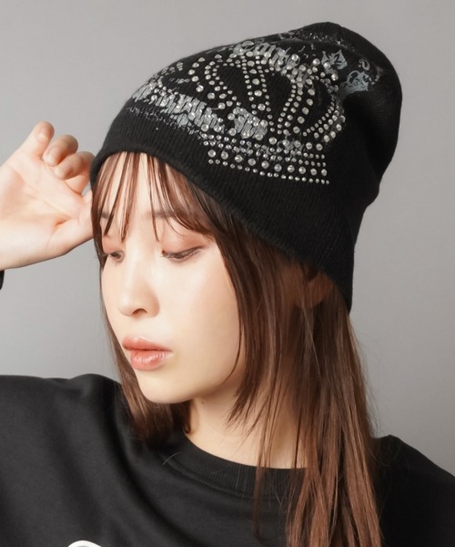 ニットビーニー/ラインストーンプリント（ニットキャップ/ビーニー