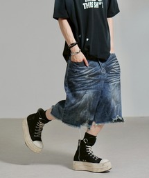 Chikashitsu + | 【Chikashitsu＋】oiled wash damage bermuda pants / 【チカシツプラス】オイルドウォッシュダメージバミューダパンツ(デニムパンツ)