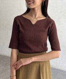 Chez toi | 前後2WAY5分袖キーネックリブニット(ニット/セーター)